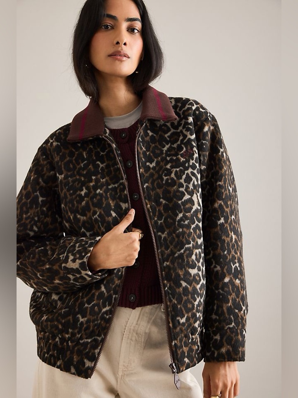 Damson Madder Leopard Pixie Bomber Jacket